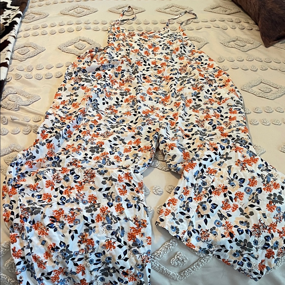 Floral Print Jumpsuit - White and Orange